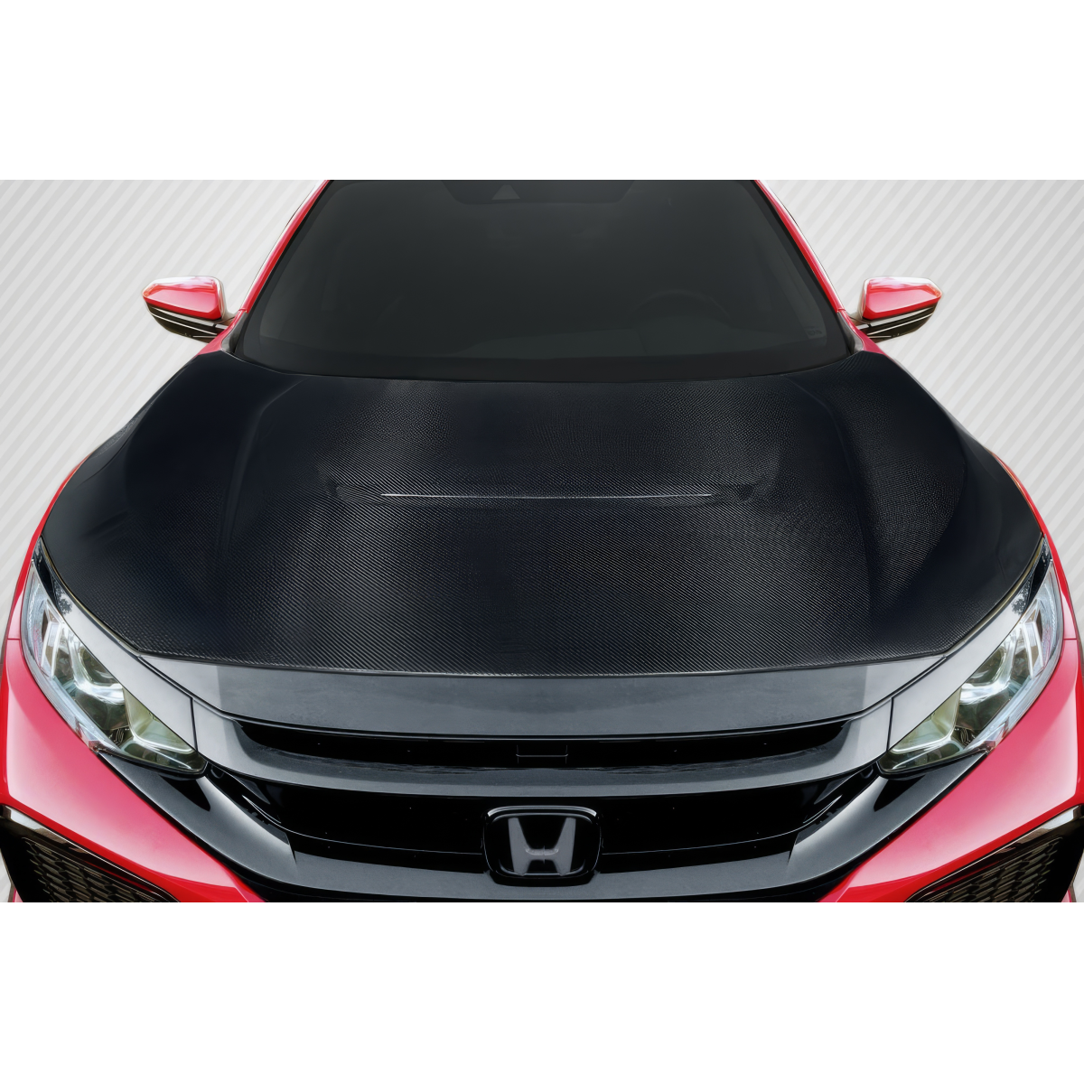 Modify your Honda Civic 2016 with our Exterior/Hoods - Top down angle of carbon fiber hood on Honda Civic