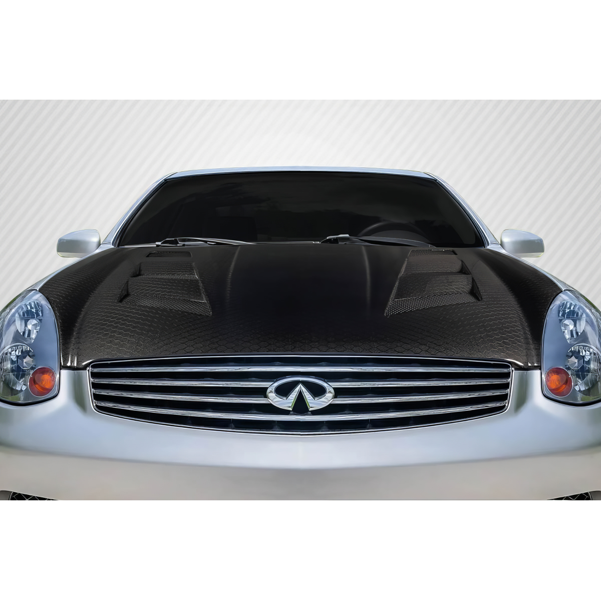 Modify your Infiniti G35 2003 with our Exterior/Hoods - Front angle view of the hood of the vehicle