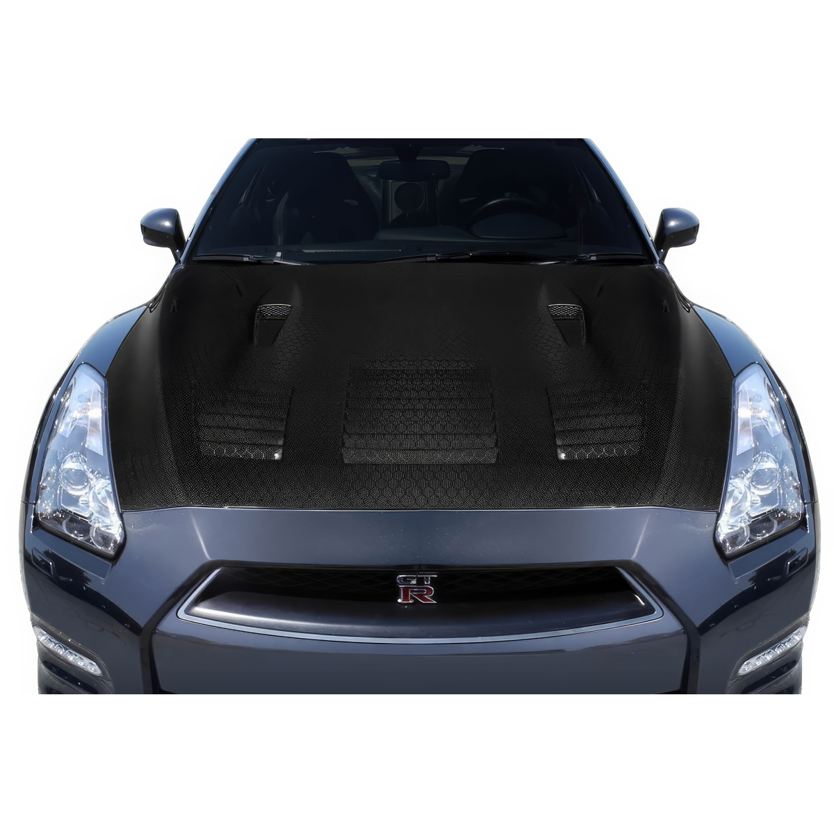 Modify your Nissan GT-R 2009 with our Exterior/Hoods - Front view of the car hood from above