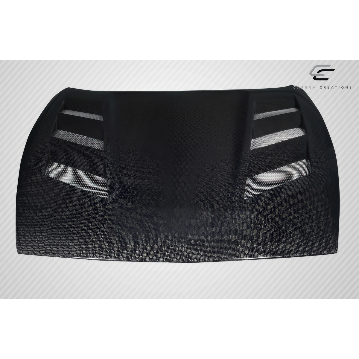 Modify your Nissan 370Z 2009 with our Exterior/Hoods - Top-down view of hood part at a flat angle