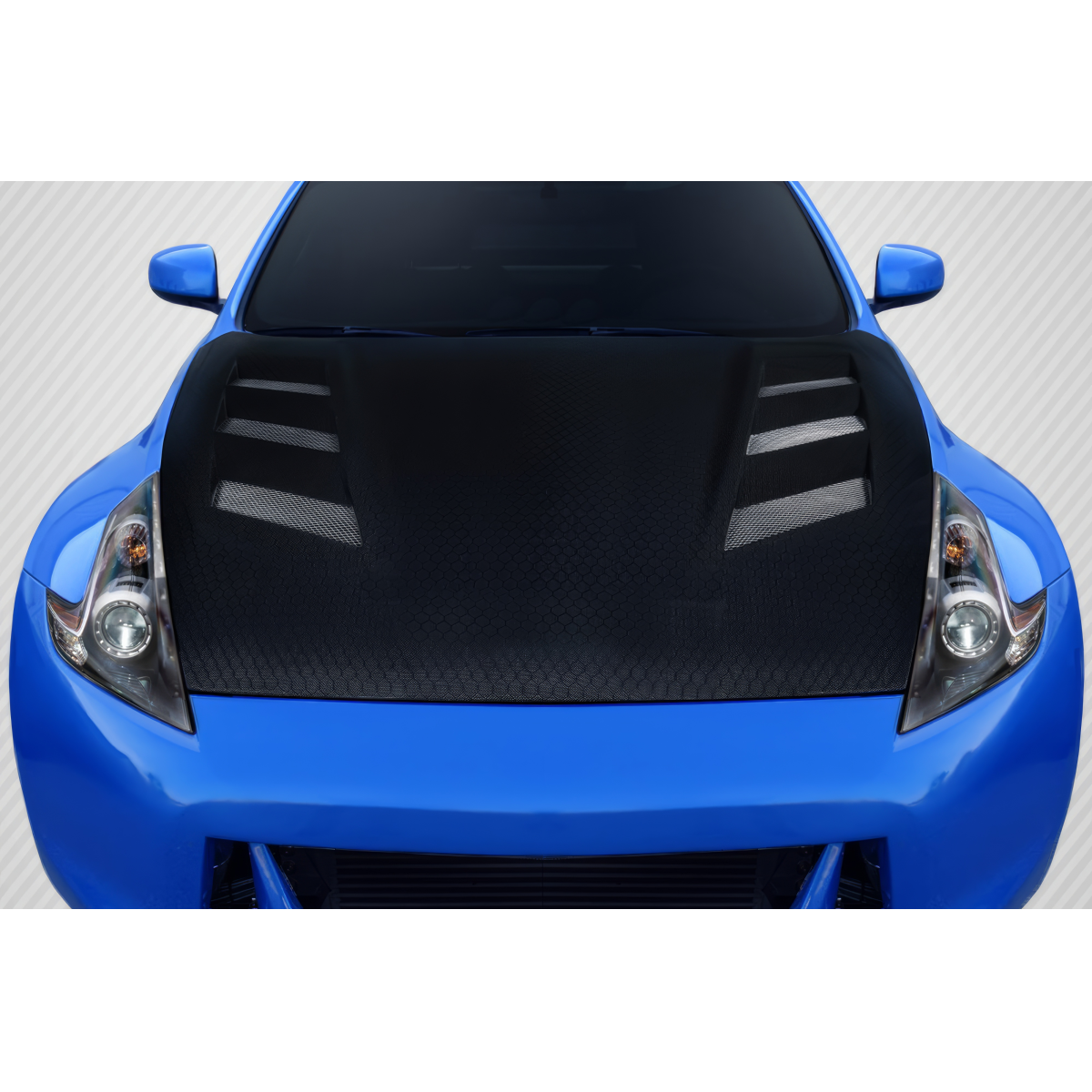 Modify your Nissan 370Z 2009 with our Exterior/Hoods - Top view of vehicle hood from above