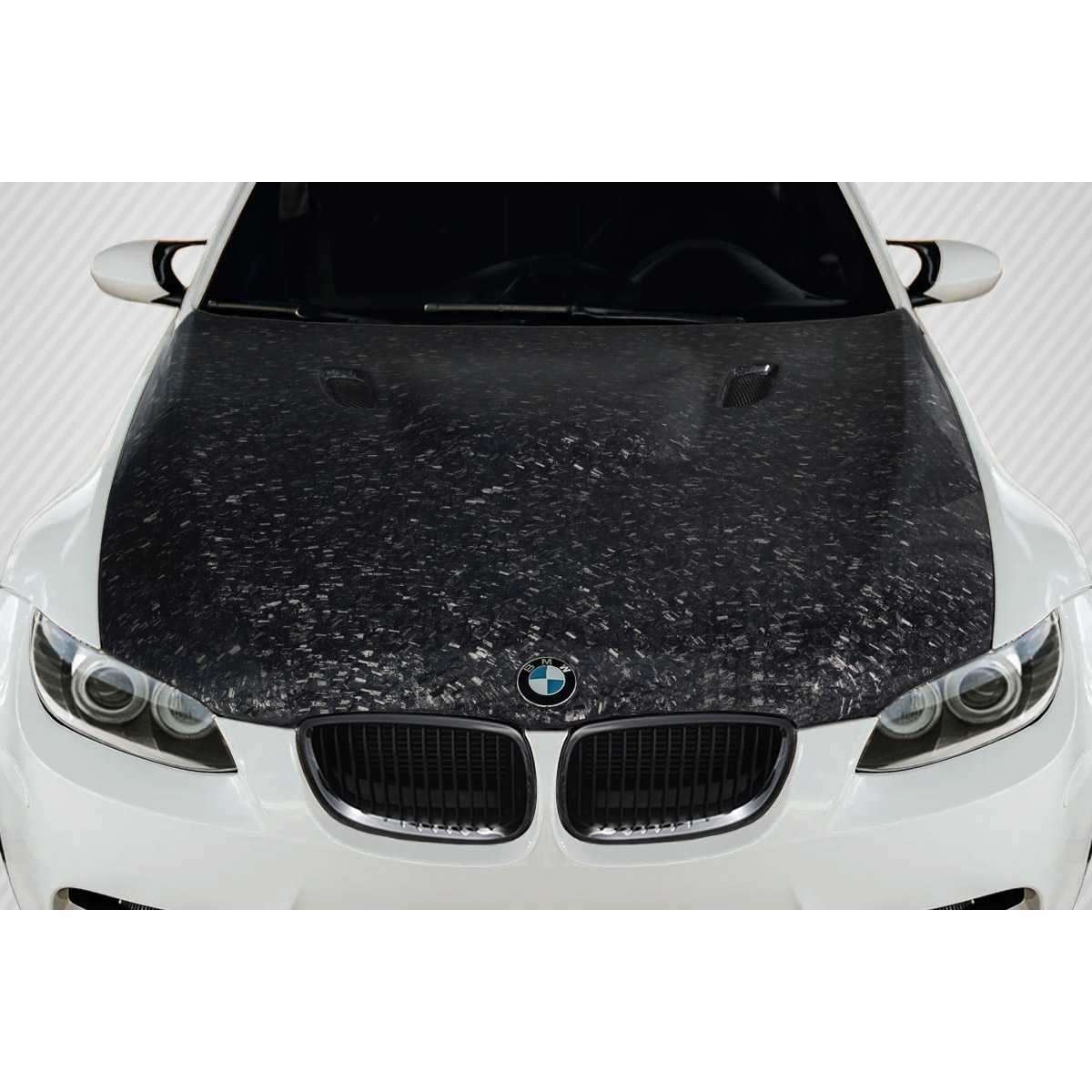 Modify your BMW 3-Series 2007 with our Exterior/Hoods - Top down view of carbon fiber hood on BMW