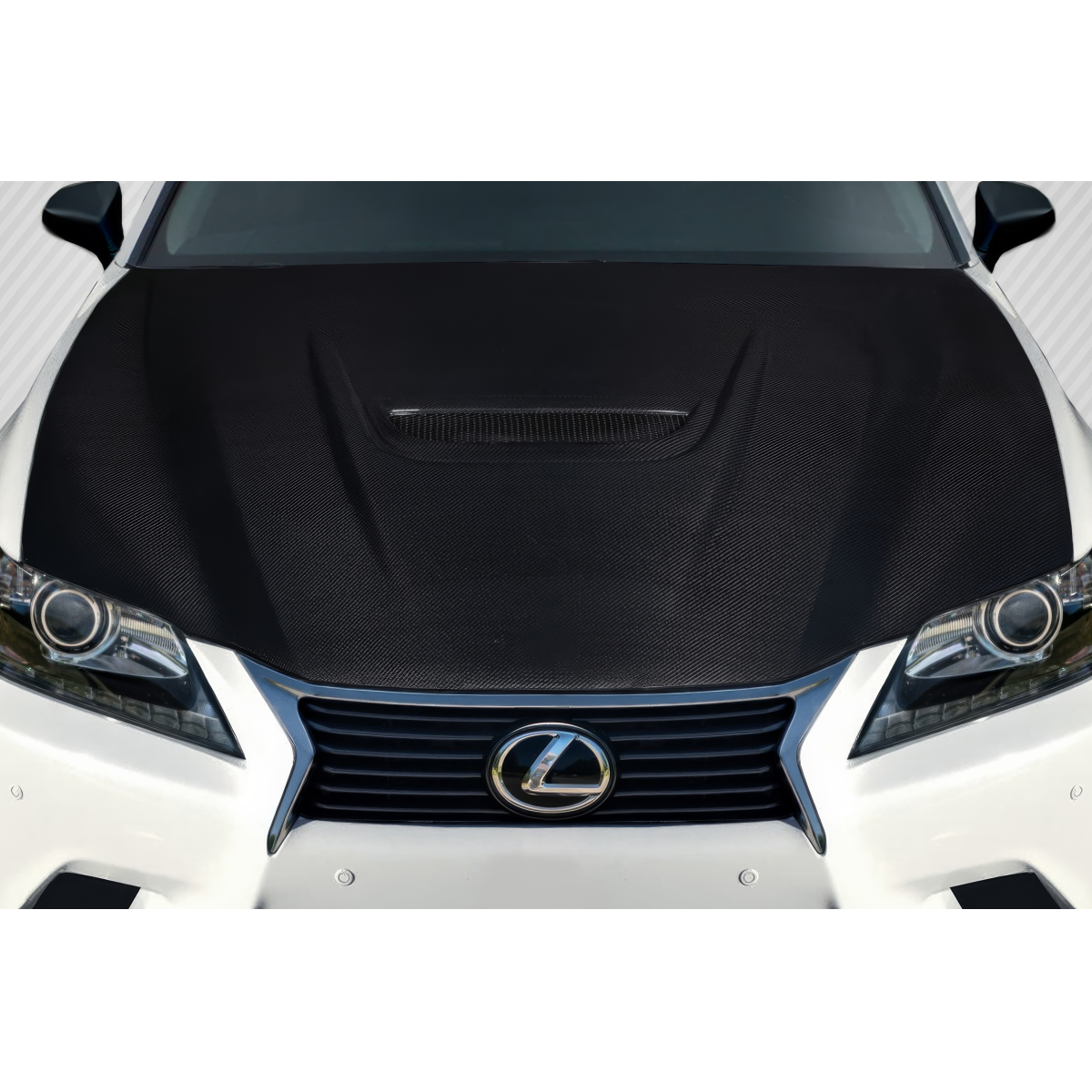 Modify your Lexus GS300 2013 with our Exterior/Hoods - Top view of the car hood at a straight angle