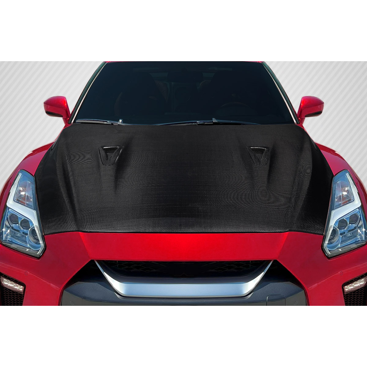 Modify your Nissan GT-R 2017 with our Exterior/Hoods - Front view of a carbon fiber hood