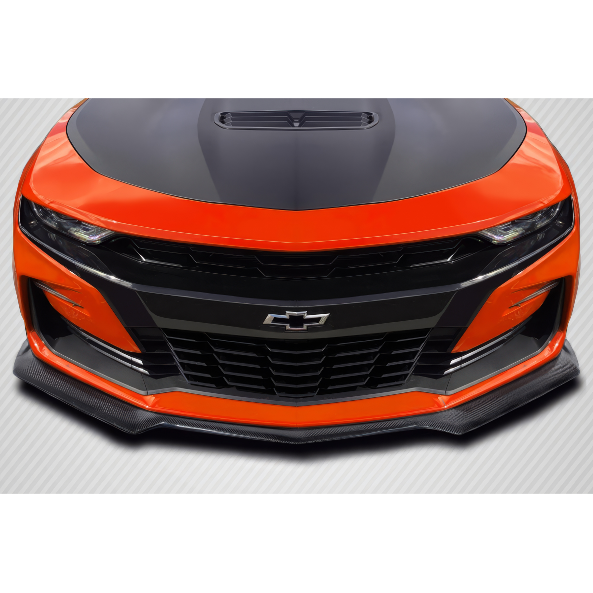 Modify your Chevrolet Camaro 2019 with our Exterior/Front Bumpers or Lips - Front view of front lip at a low angle