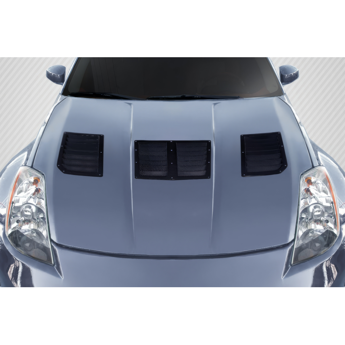 Modify your Nissan 350Z 2003 with our Exterior/Hoods - Top view of hood vents on Nissan 350Z