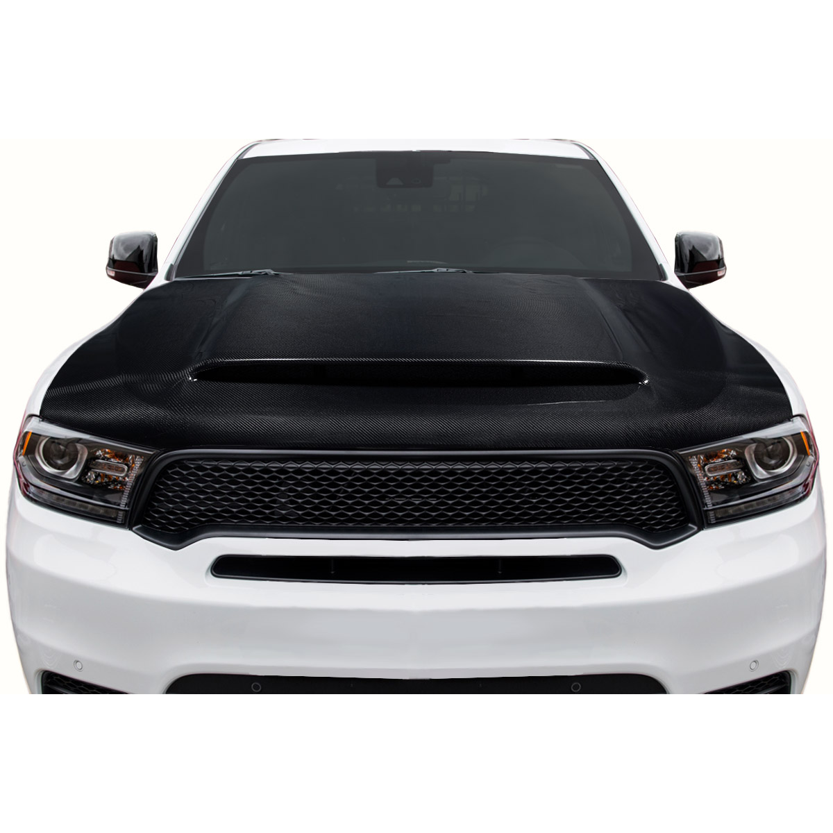 Modify your Dodge Durango 2014 with our Exterior/Hoods - Front view of a car hood at a straight angle