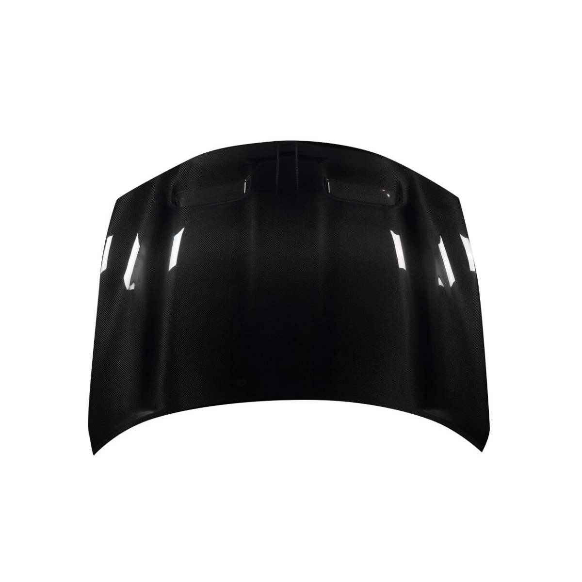 Modify your Dodge Charger 2015 with our Exterior/Hoods - Front view of a sleek carbon fiber hood