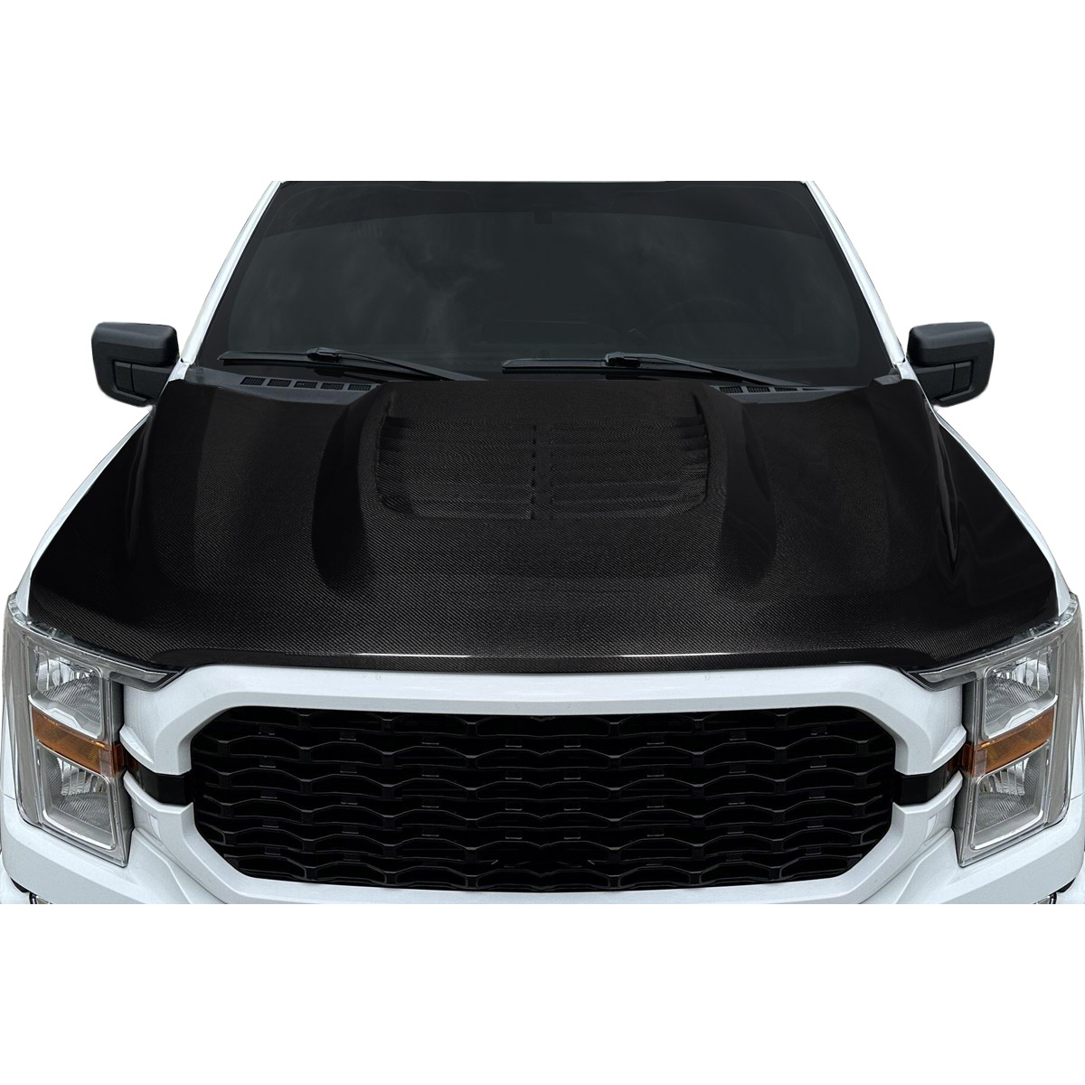 Modify your Ford F-150 2021 with our Exterior/Hoods - View of the hood from a straight-on angle