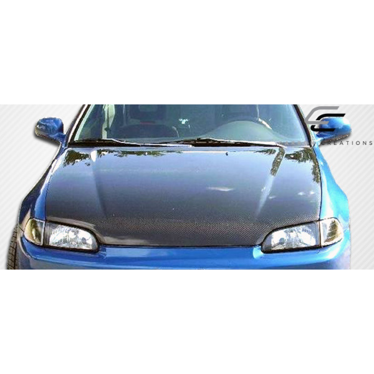 Modify your Honda Civic 1992 with our Exterior/Hoods - Front view at a slight angle showing hood design