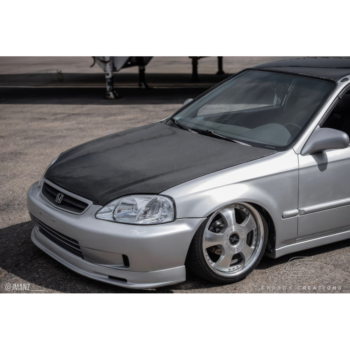 Modify your Honda Civic 1999 with our Exterior/Hoods - Angle from slightly above and to the side