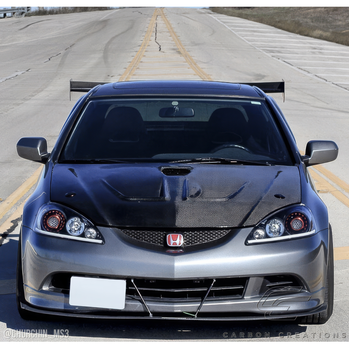 Modify your Acura RSX 2002 with our Exterior/Hoods - Frontal view of a modified Acura RSX