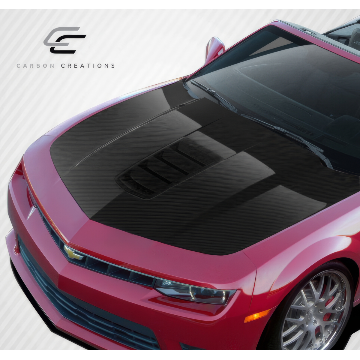 Modify your Chevrolet Camaro 2010 with our Exterior/Hoods - Top down view of car hood at slight angle