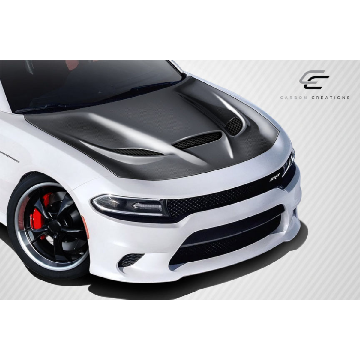 Modify your Dodge Charger 2015 with our Exterior/Hoods - Viewed from slightly above and to the front