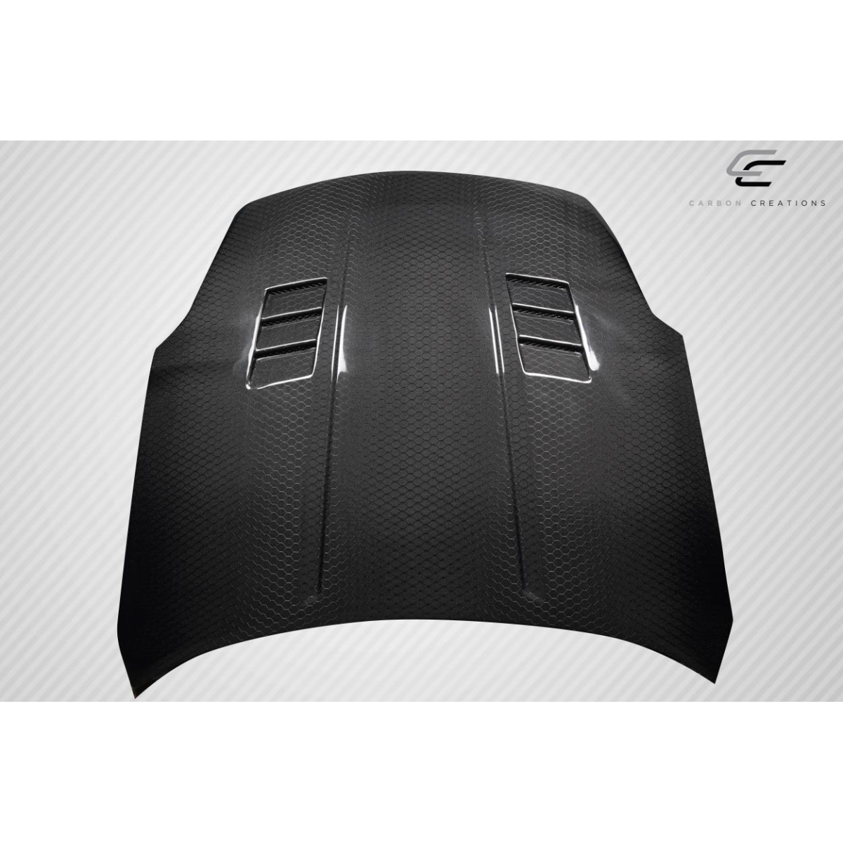 Modify your Nissan 350Z 2003 with our Exterior/Hoods - Front top view of the hood at a slight angle