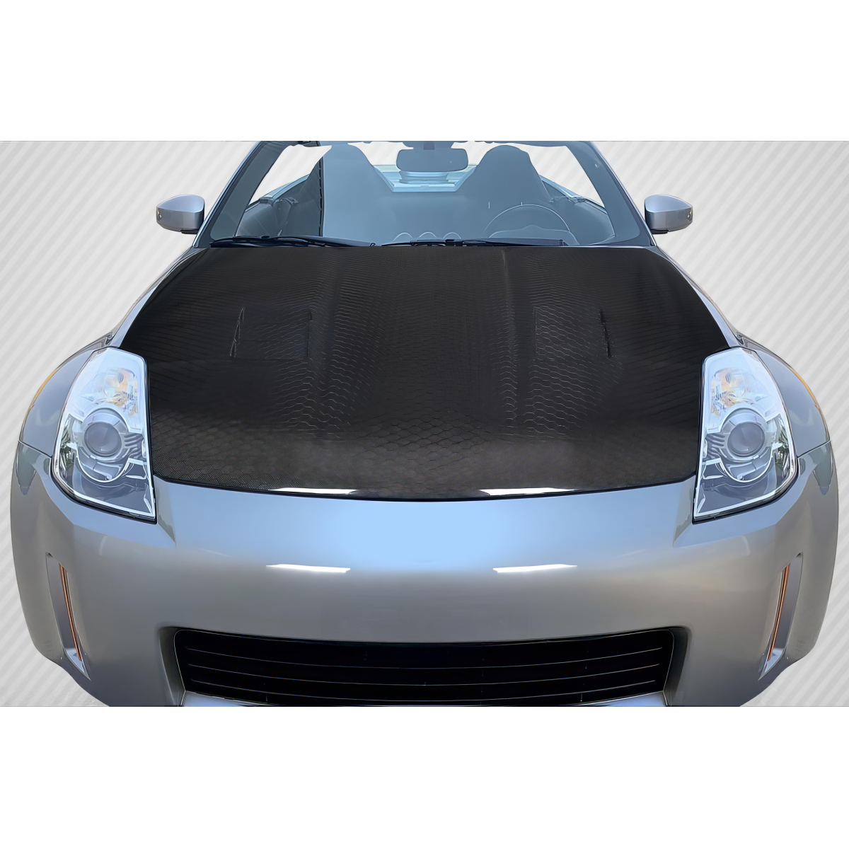 Modify your Nissan 350Z 2003 with our Exterior/Hoods - Front view of hood at a straight angle