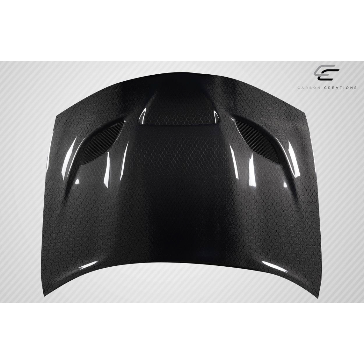 Modify your Dodge Charger 2015 with our Exterior/Hoods - Front view angle of carbon fiber hood part