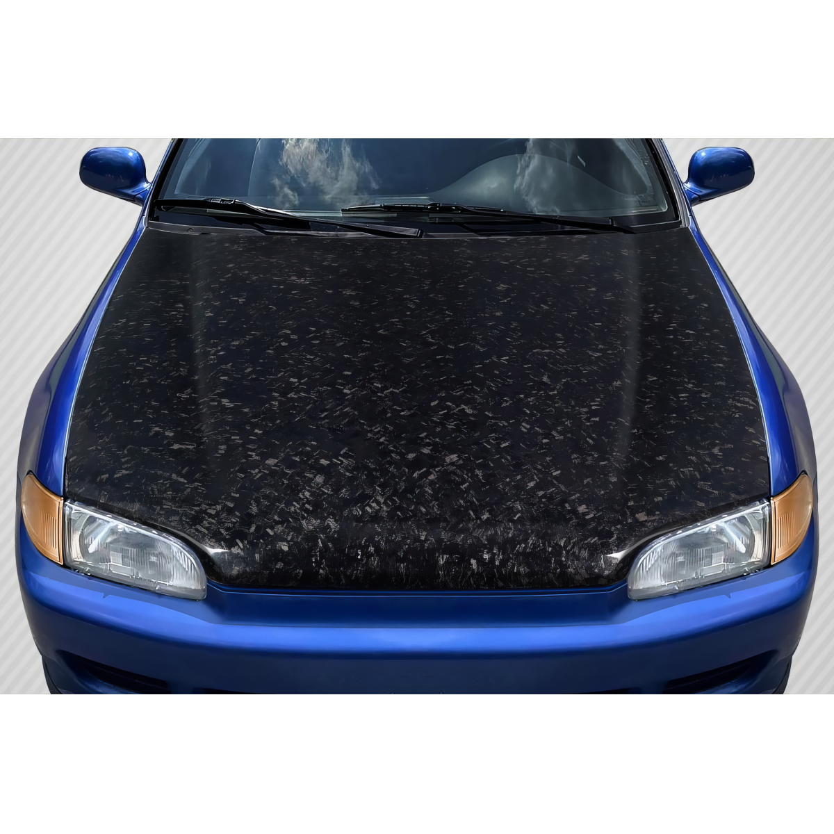 Modify your Honda Civic 1992 with our Exterior/Hoods - Front view of vehicle with carbon fiber hood