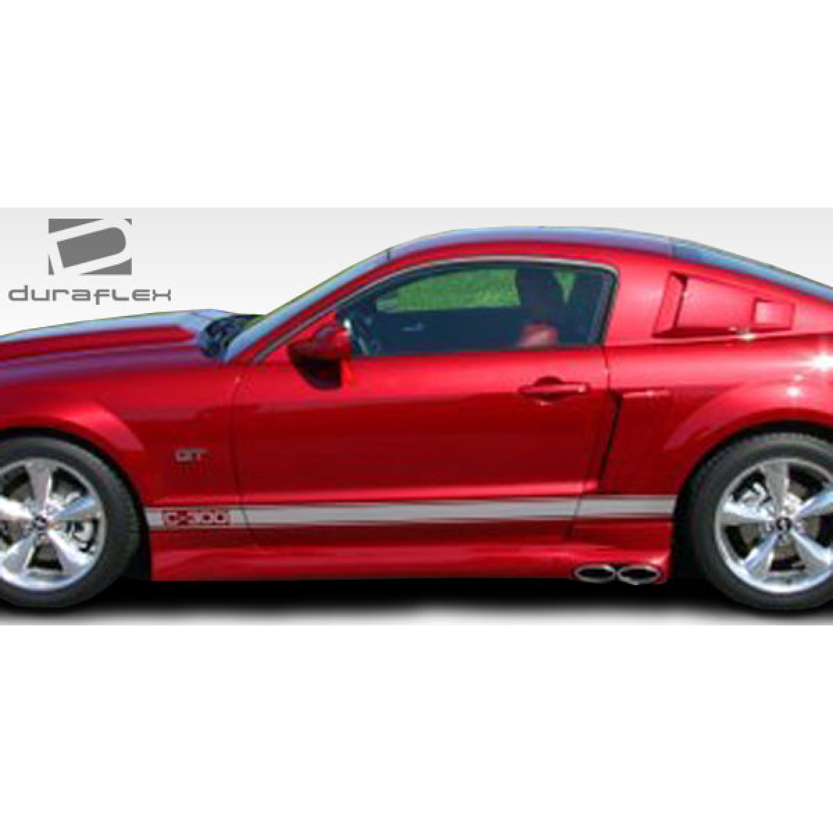 Modify your Ford Mustang 2005 with our Exterior/Scoops - Side angle view of a red Ford Mustang