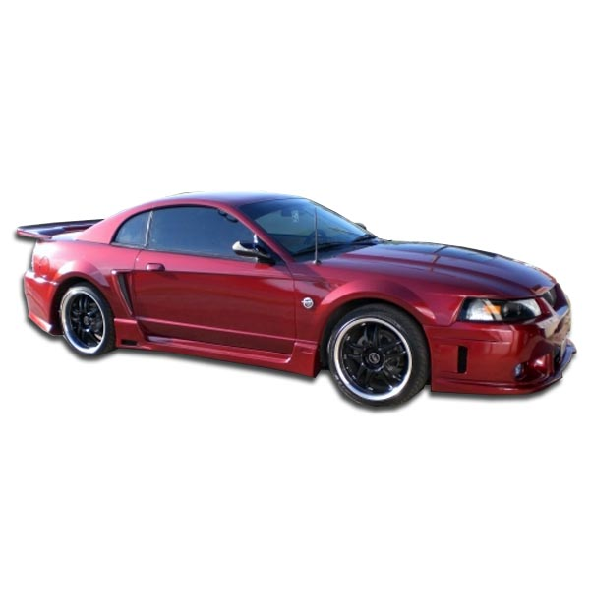 Modify your Ford Mustang 1999 with our Exterior/Side Skirts - Side view angle of the vehicle showcasing skirts