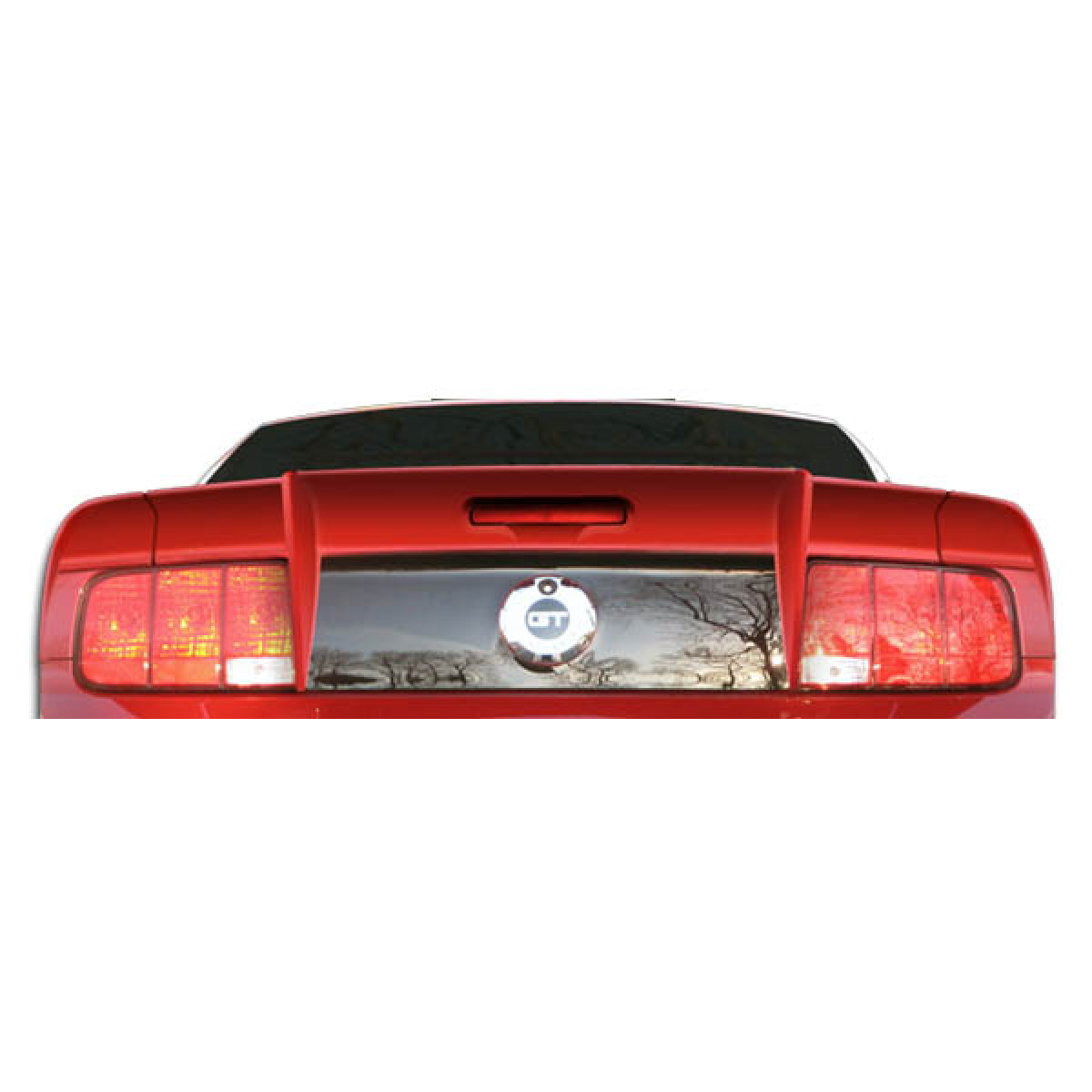 Modify your Ford Mustang 2005 with our Exterior/Wings - Rear view angle of a Mustang trunk spoiler