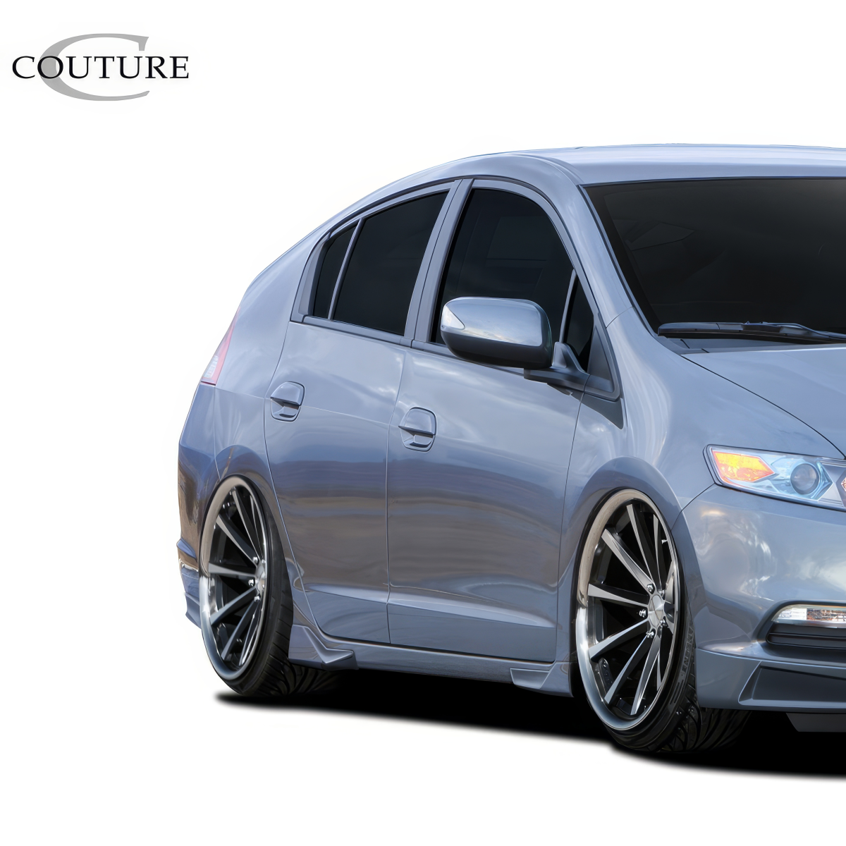 Modify your Honda Insight 2010 with our Exterior/Side Skirts - Angled view of vehicle showcasing side skirts