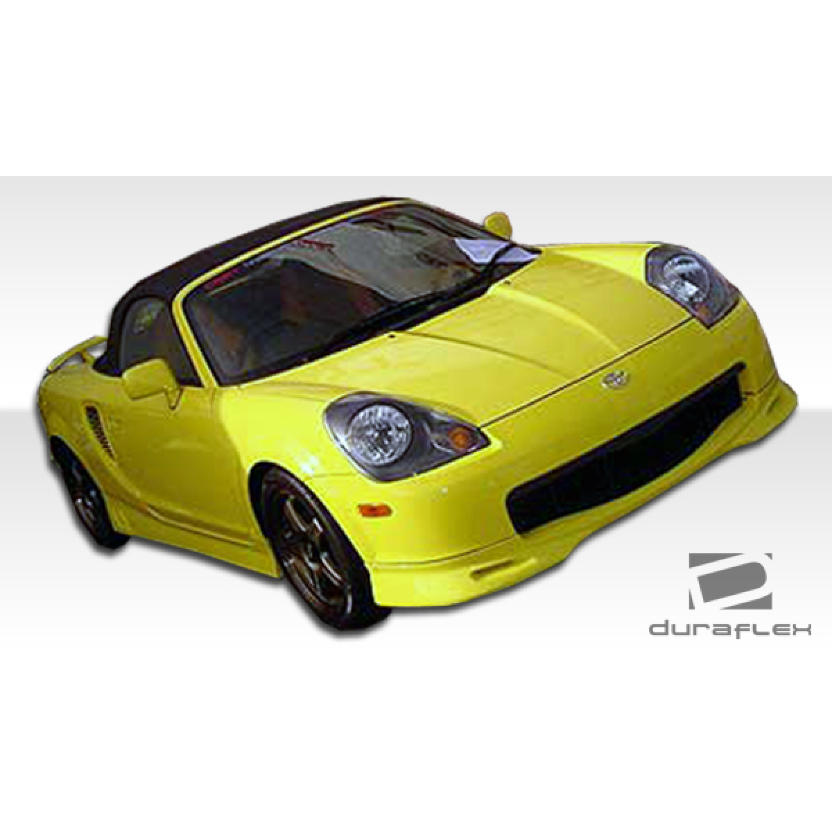 Modify your Toyota MR2 2000 with our Exterior/Side Skirts - Front angle view of the yellow Toyota MR2