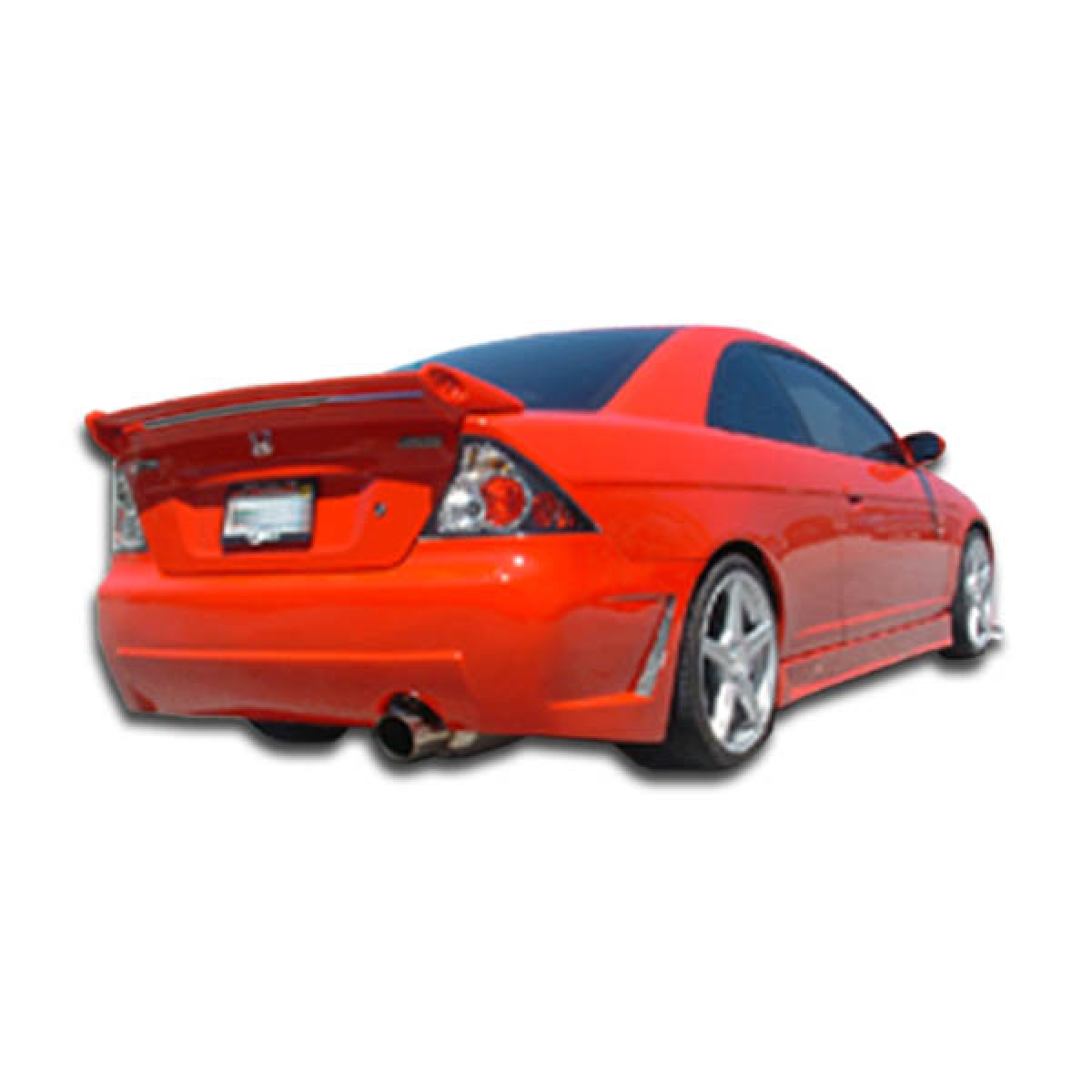 Modify your Honda Civic 2001 with our Exterior/Rear Bumpers or Lips - Rear angle view of red honda civic