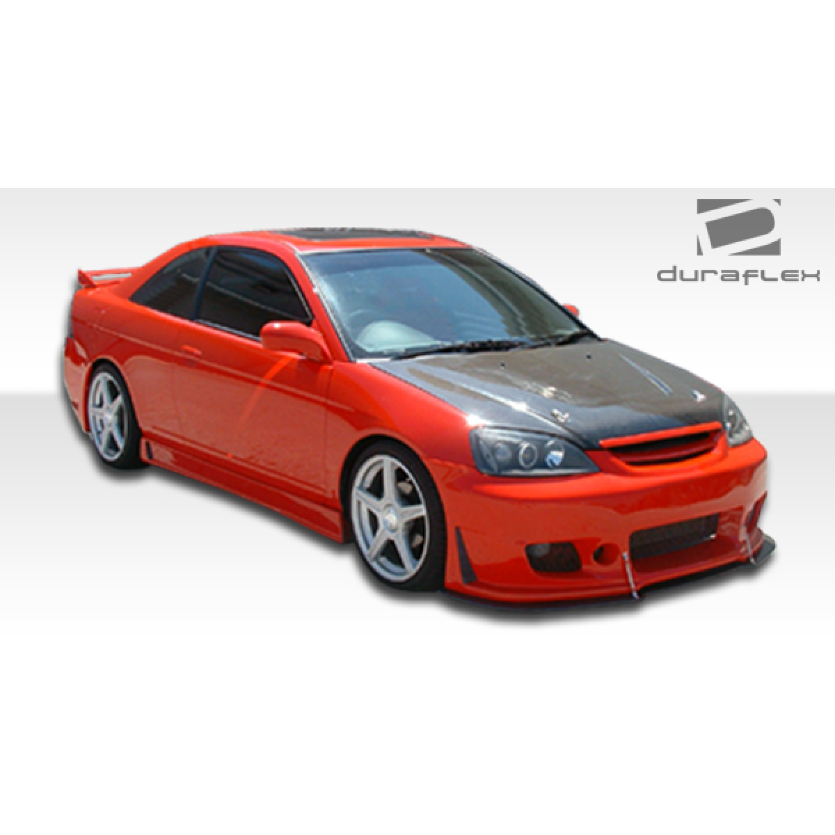Modify your Honda Civic 2001 with our Exterior/Side Skirts - Side angle view of the vehicle at a slight tilt