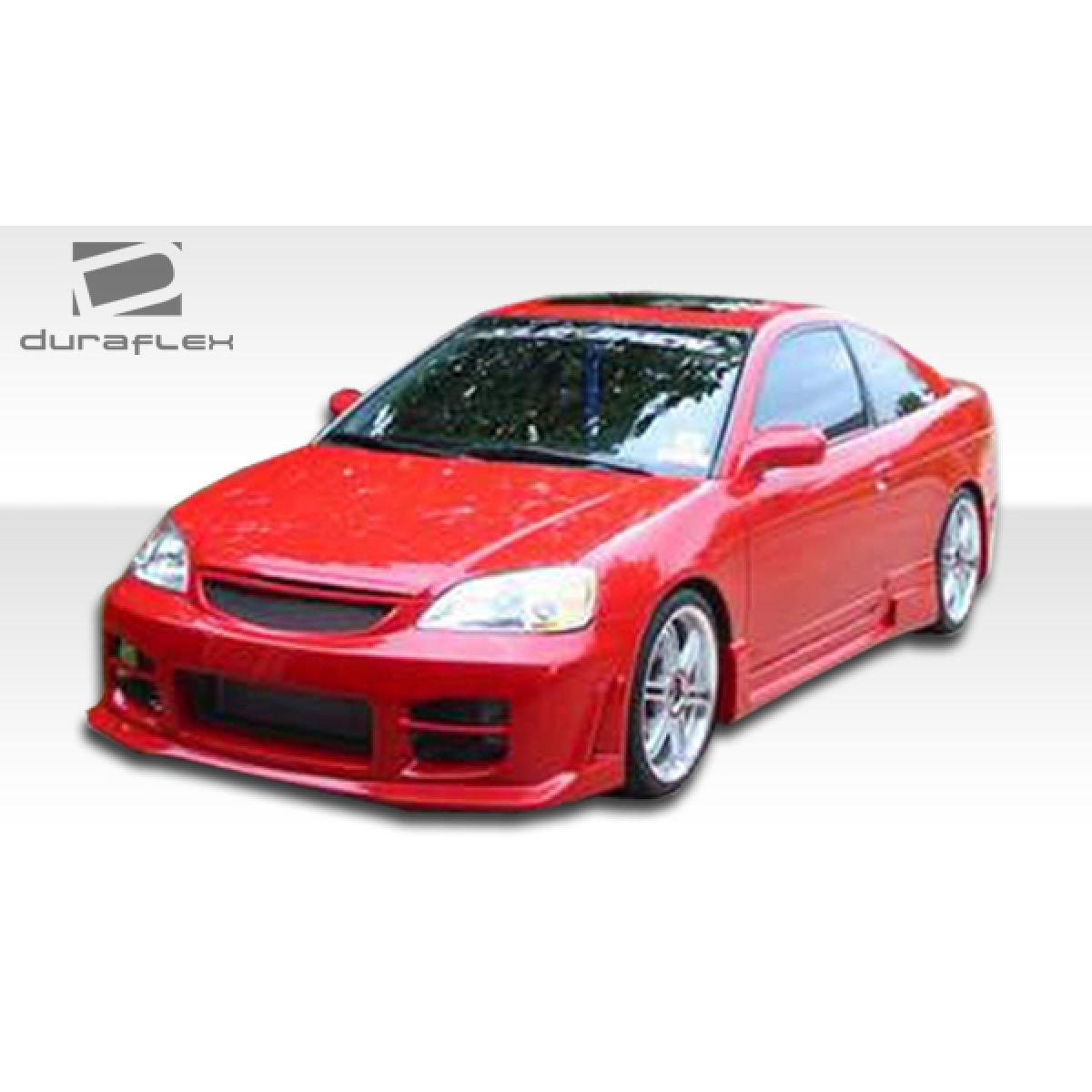 Modify your Honda Civic 2001 with our Exterior/Complete Body Kits - Front angle view of a modified red Honda Civic