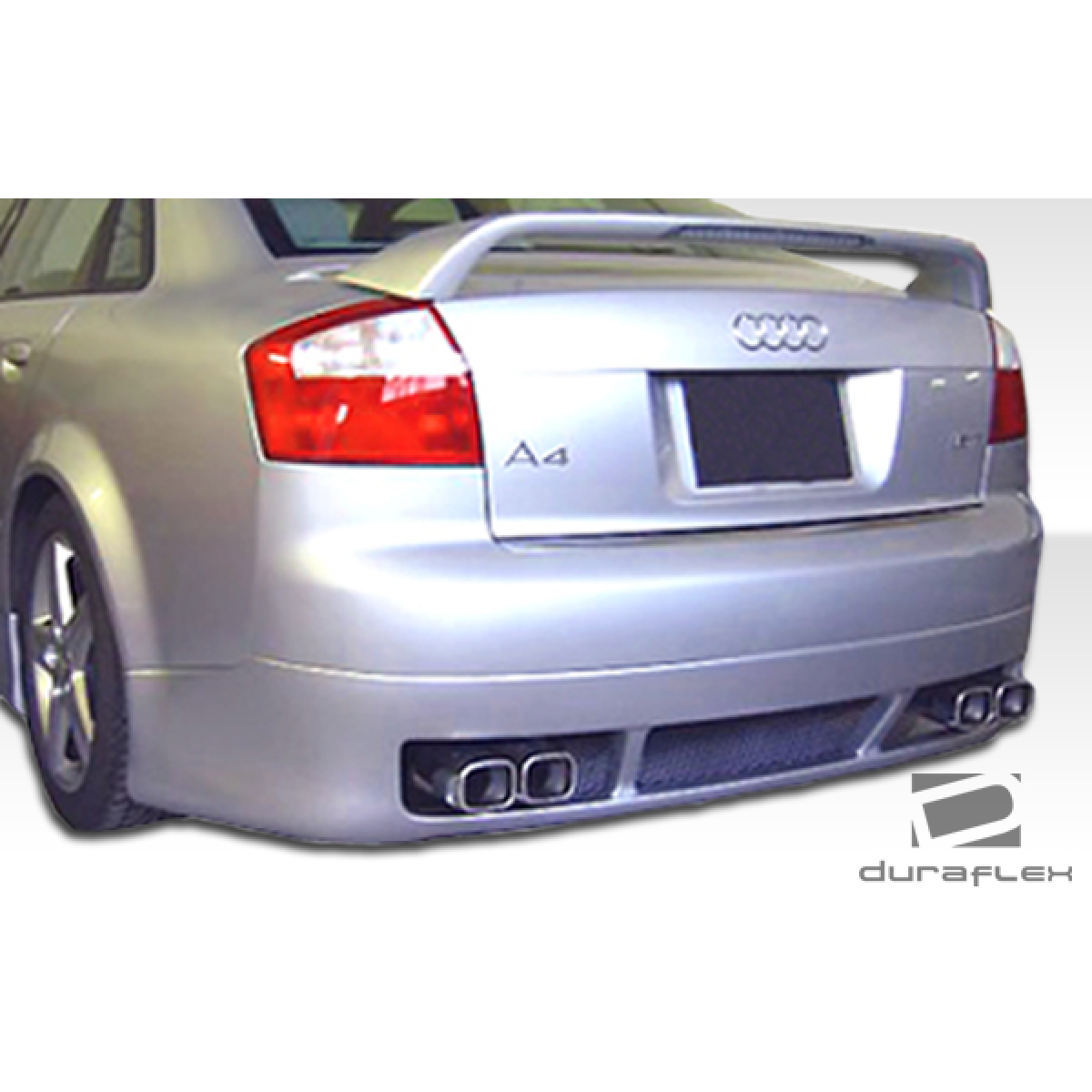 Modify your Audi A4 2002 with our Exterior/Rear Bumpers or Lips - Angle shows rear view of bumper and lip attachment