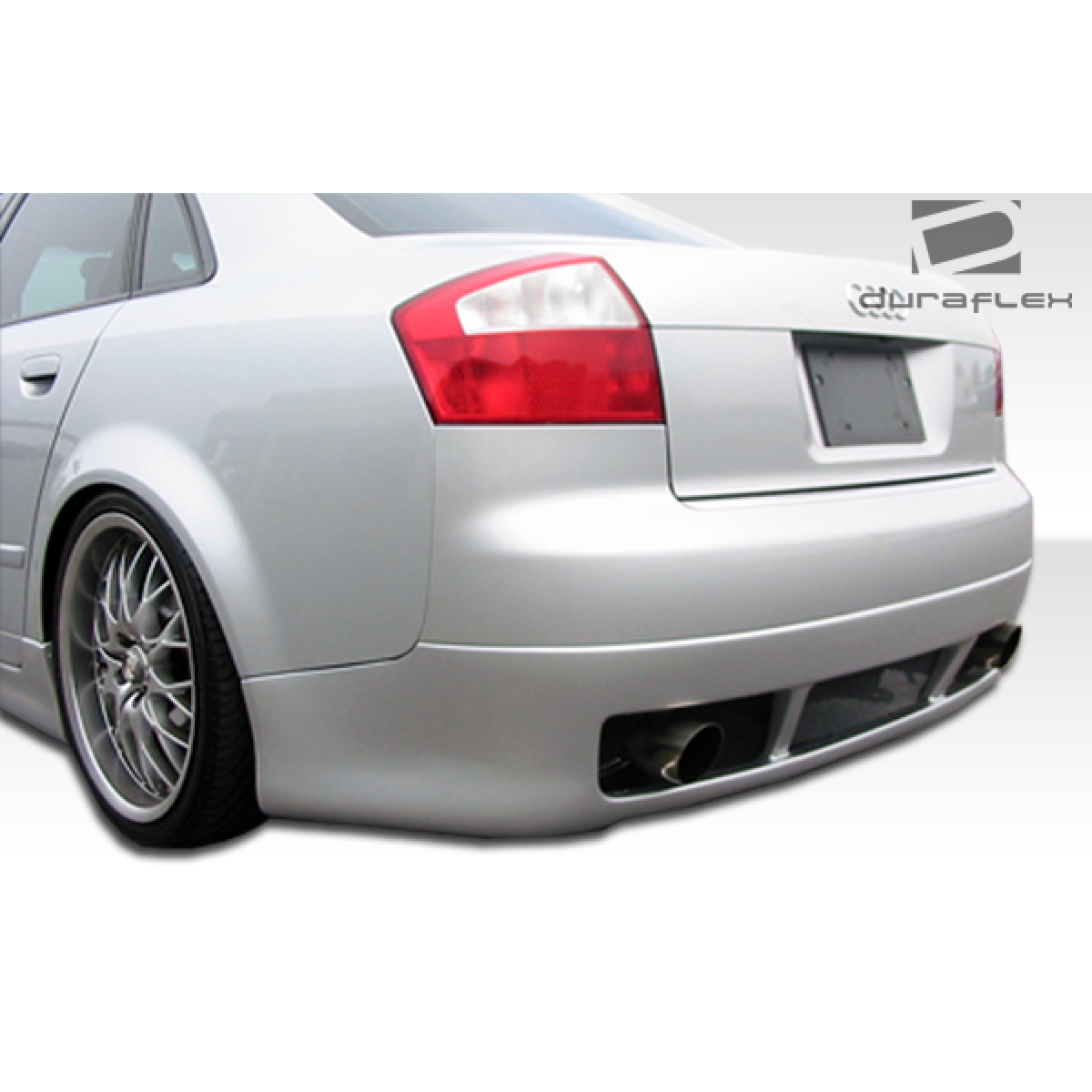 Modify your Audi A4 2002 with our Exterior/Rear Bumpers or Lips - Image shows a low angle view of rear bumper