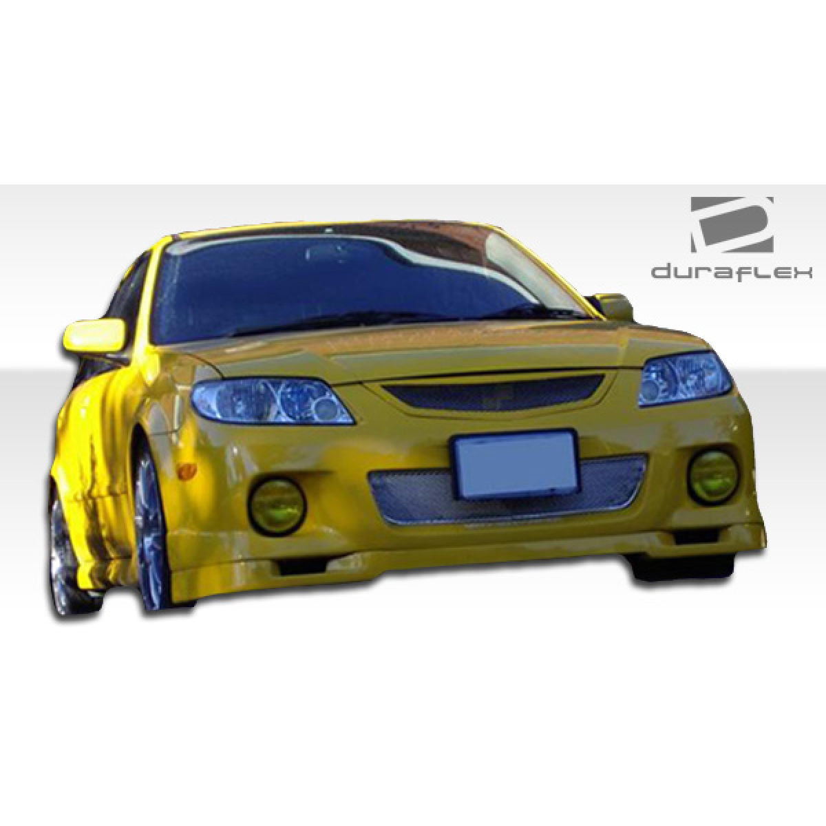 Modify your Mazda Protege 2001 with our Exterior/Front Bumpers or Lips - Front angle view of the yellow Mazda Protege