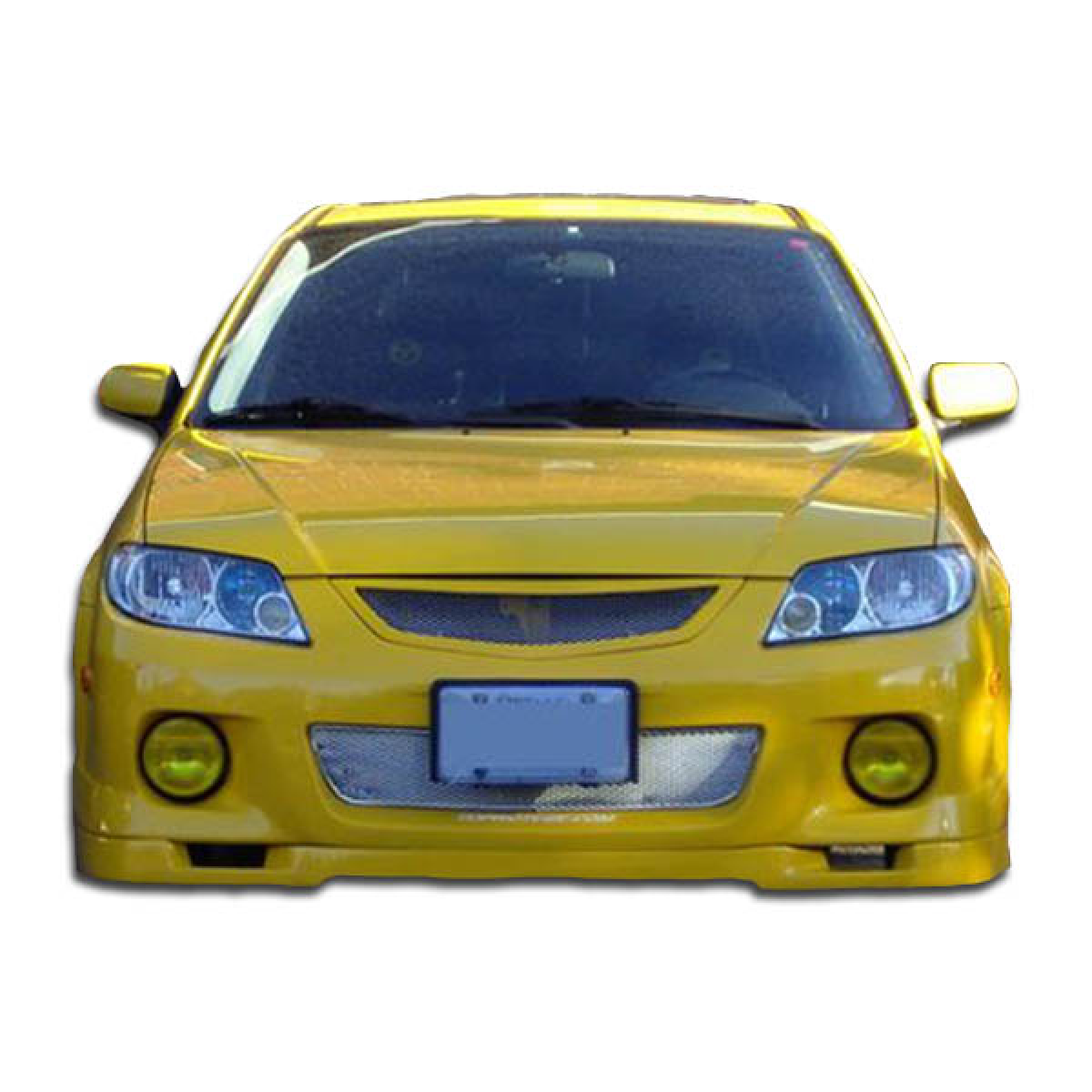 Modify your Mazda Protege 2001 with our Exterior/Front Bumpers or Lips - Front view of a yellow Mazda Protege