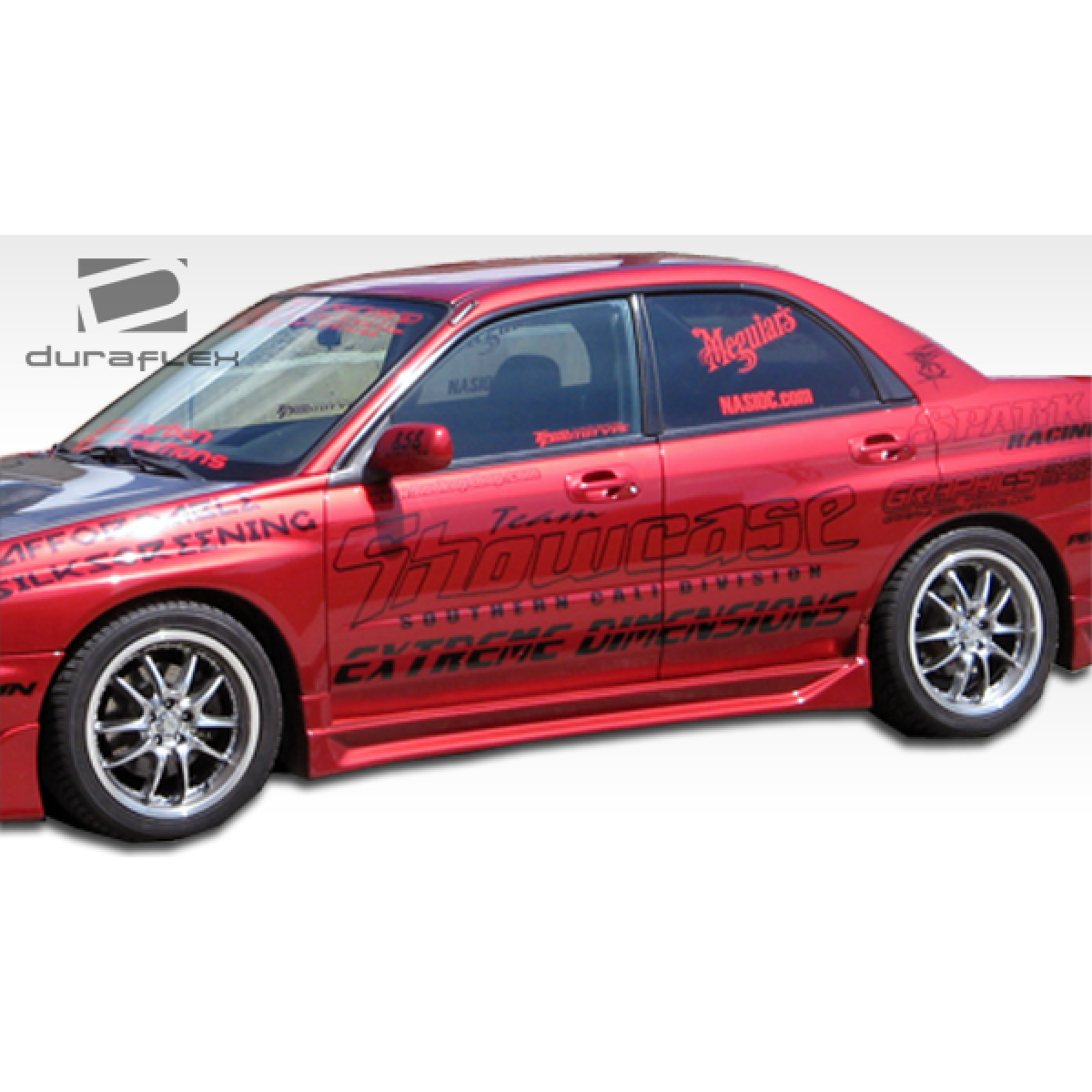 Modify your Subaru Impreza 2002 with our Exterior/Side Skirts - Side angle view of Subaru Impreza showing side skirts