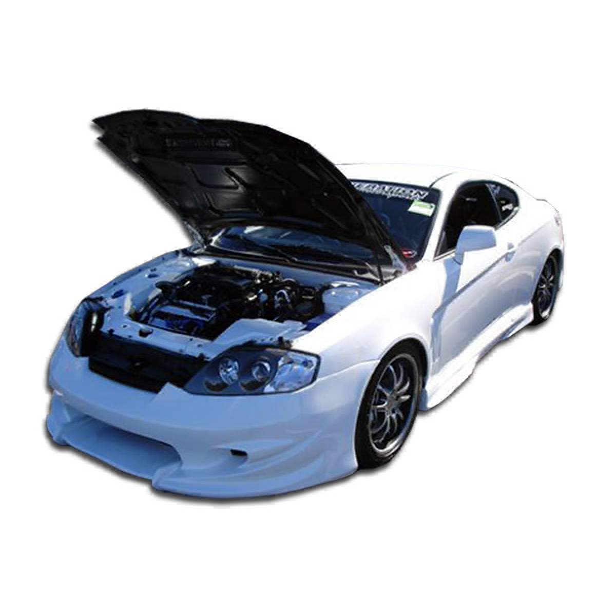 Modify your Hyundai Tiburon 2003 with our Exterior/Front Bumpers or Lips - Front angle view of white Hyundai Tiburon