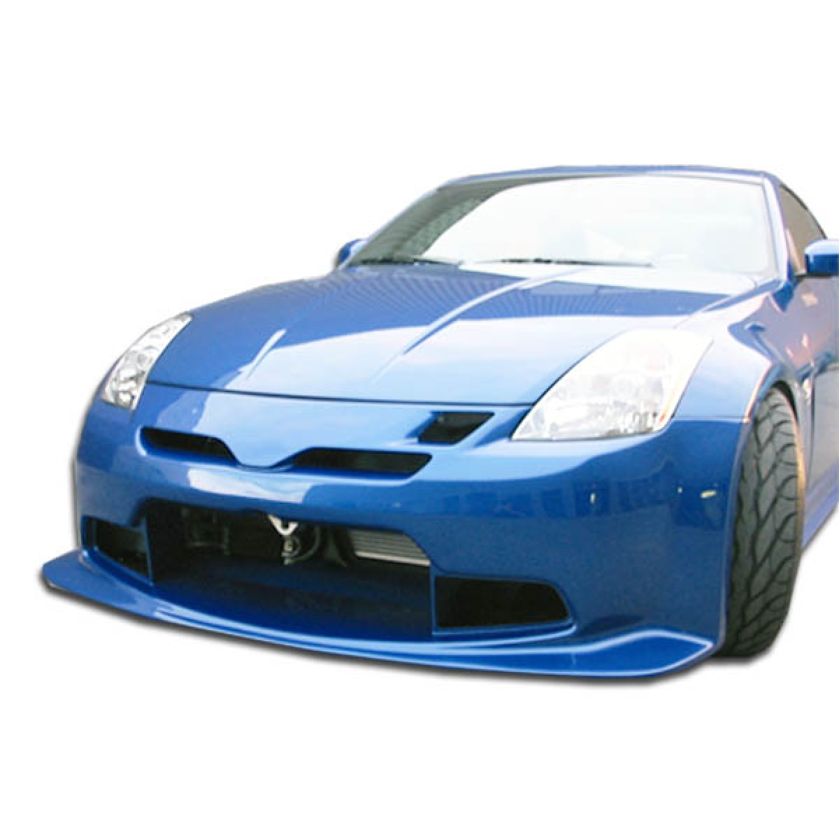 Modify your Nissan 350Z 2003 with our Exterior/Complete Body Kits - Front angle view of a blue Nissan 350Z