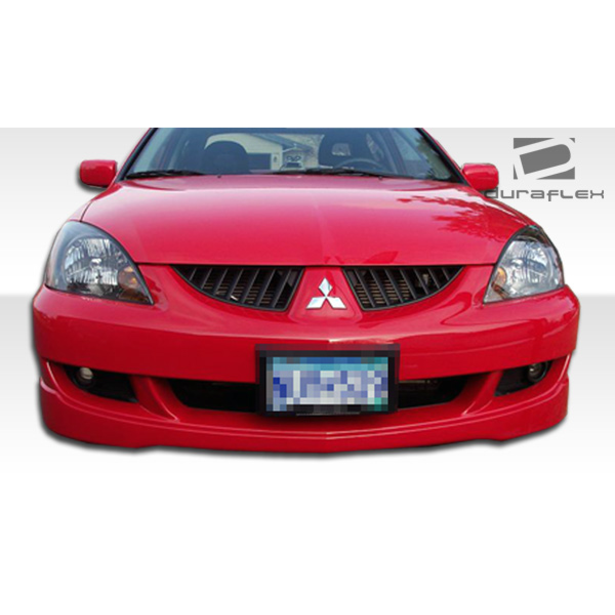 Modify your Mitsubishi Lancer 2004 with our Exterior/Front Bumpers or Lips - Frontal view of a red Mitsubishi Lancer