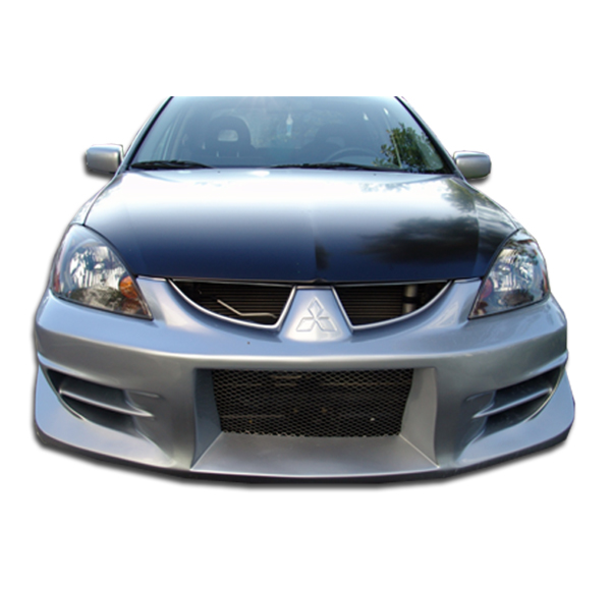 Modify your Mitsubishi Lancer 2004 with our Exterior/Front Bumpers or Lips - Front view of the vehicle showing bumper angle