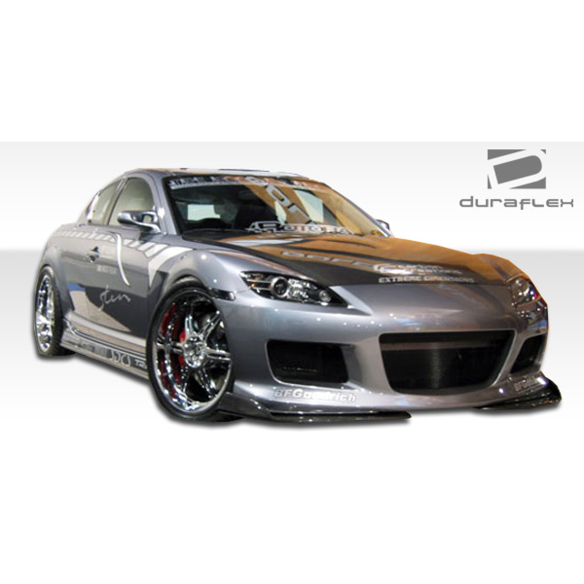 Modify your Mazda RX-8 2004 with our Exterior/Side Skirts - Front angle view of the Mazda RX-8 side skirts