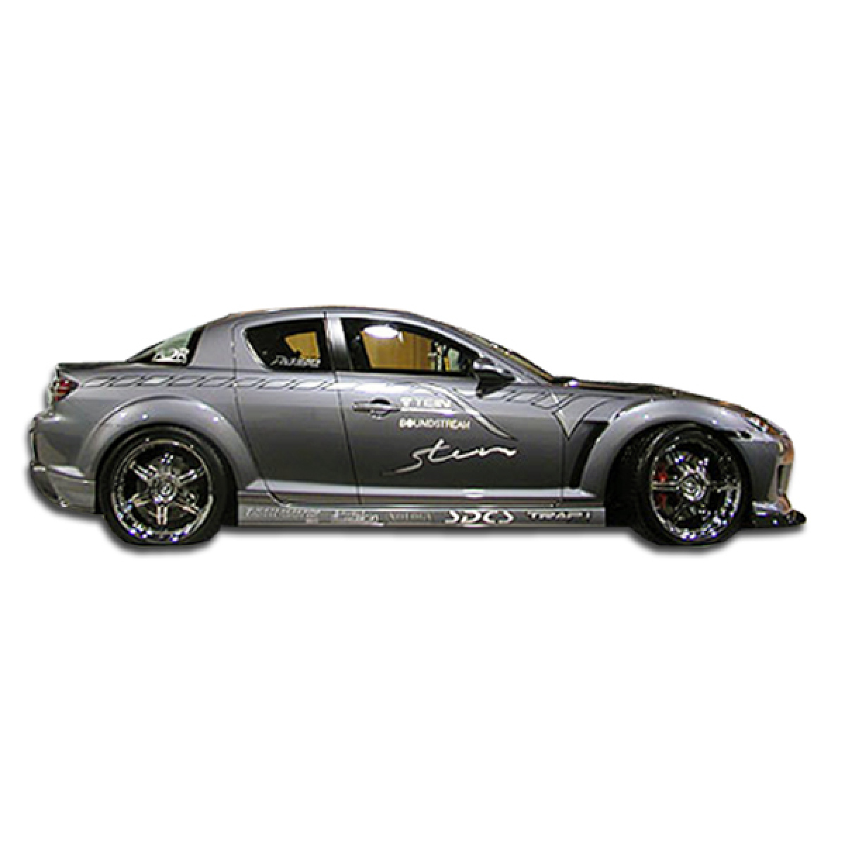 Modify your Mazda RX-8 2004 with our Exterior/Side Skirts - Side angle view of a modified Mazda RX-8