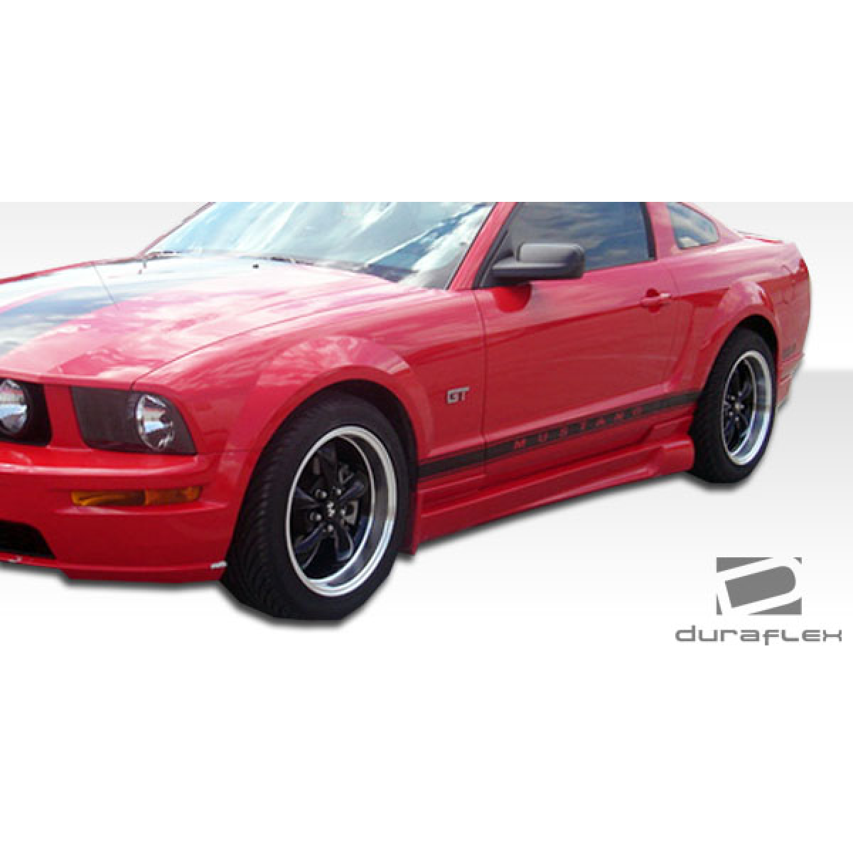 Modify your Ford Mustang 2005 with our Exterior/Side Skirts - Front quarter view of vehicle showing side skirts