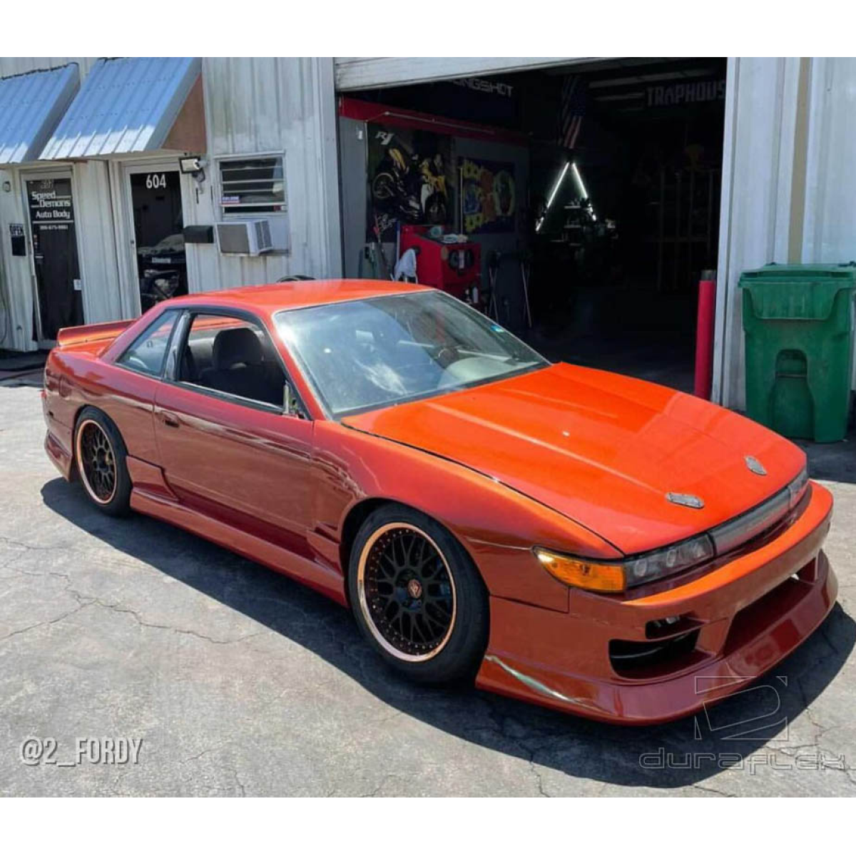 Modify your Nissan 240SX 1989 with our Exterior/Complete Body Kits - Image captured from a low angle showing the car