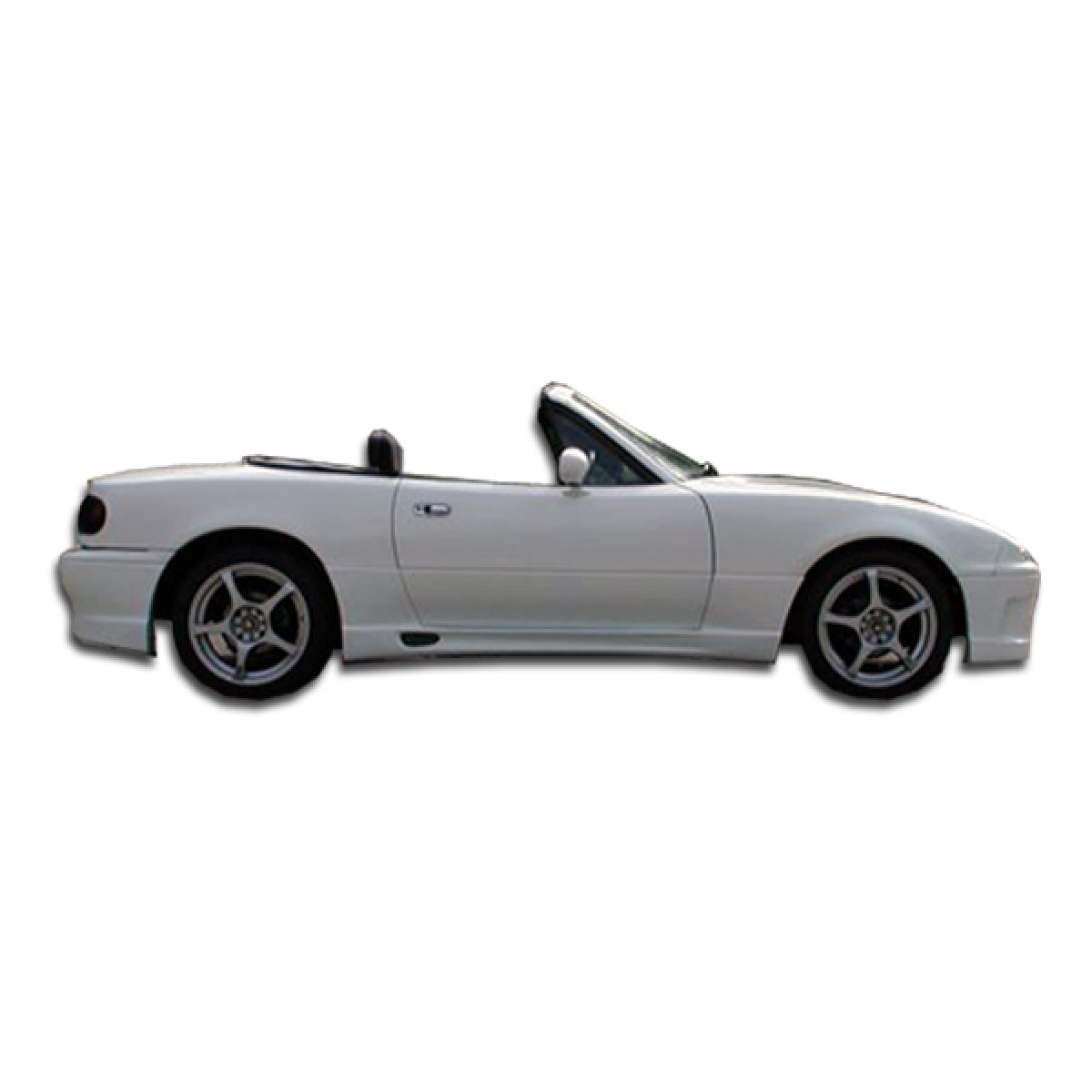 Modify your Mazda Miata 1990 with our Exterior/Complete Body Kits - Side angle view of white Mazda Miata convertible