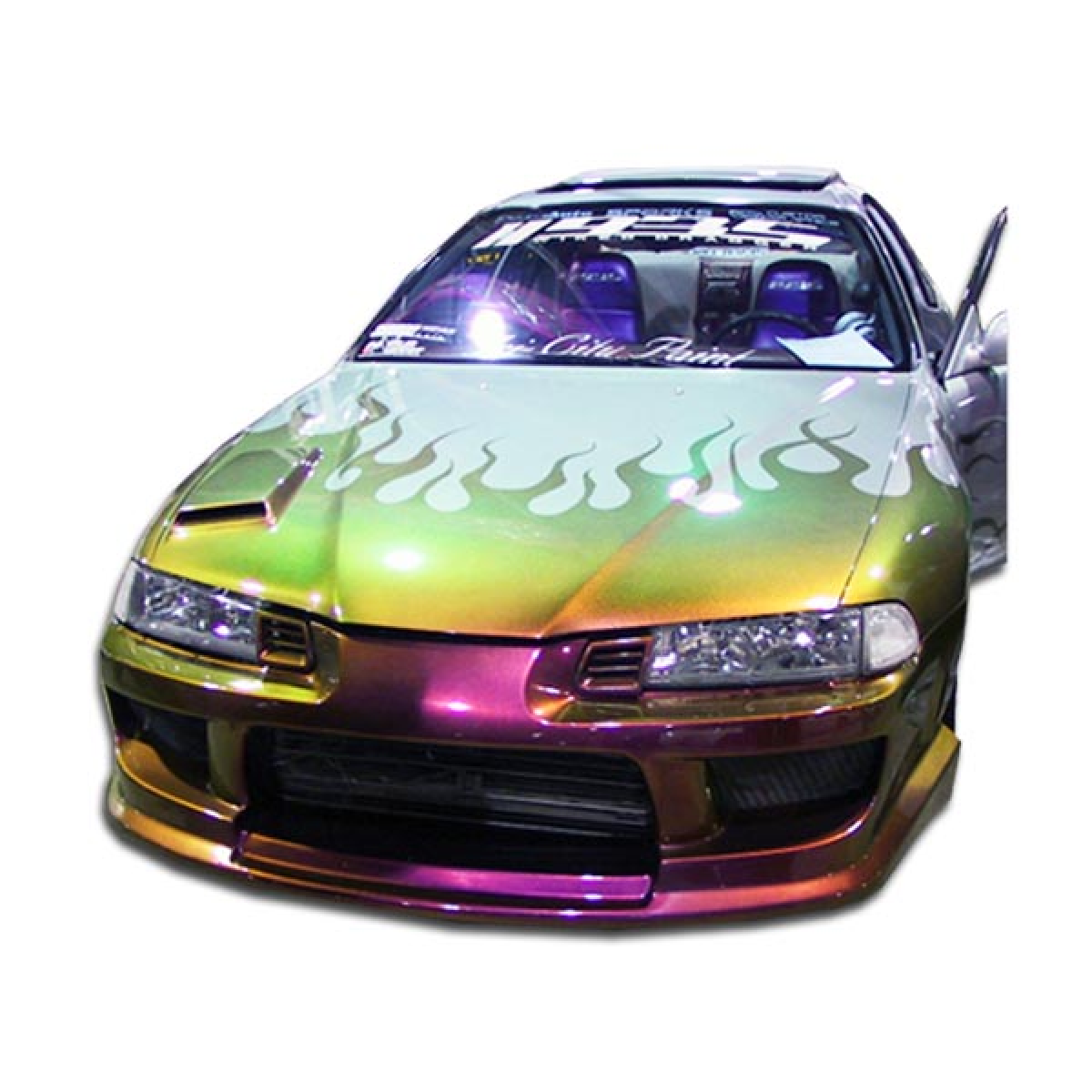 Modify your Honda Prelude 1992 with our Exterior/Front Bumpers or Lips - Front angle view of modified car with flames