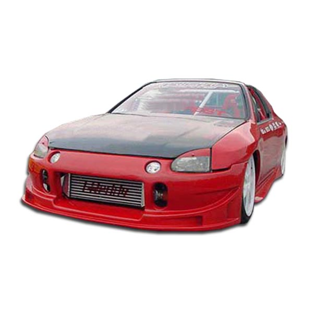 Modify your Honda Civic del Sol 1993 with our Exterior/Complete Body Kits - Front angle view of red car with modified bumper