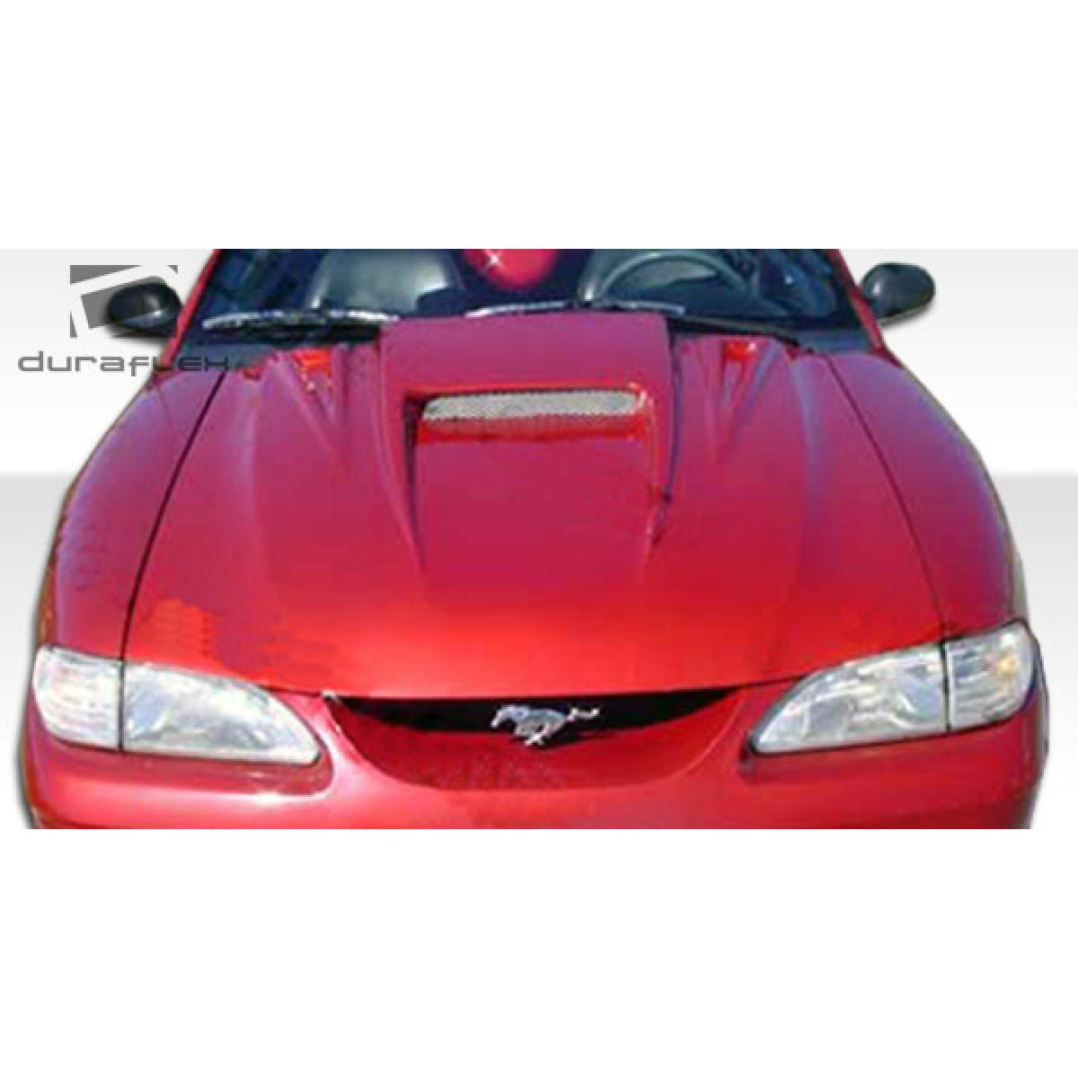 Modify your Ford Mustang 1994 with our Exterior/Hoods - Front angle of the hood part on a red Mustang