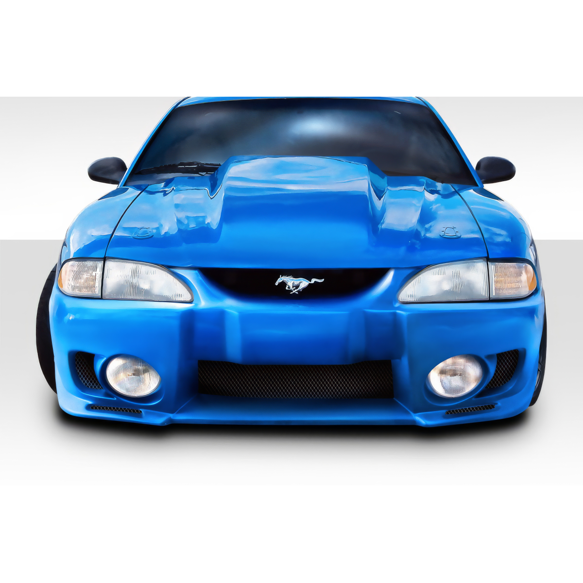 Modify your Ford Mustang 1994 with our Exterior/Front Bumpers or Lips - Front view of a blue Ford Mustang 1994-1998