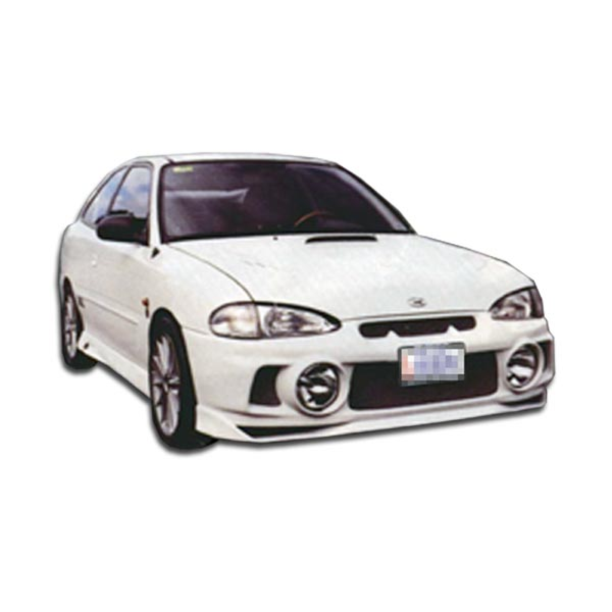 Modify your Hyundai Accent 1995 with our Exterior/Front Bumpers or Lips - Front angle view of white car showing bumper style