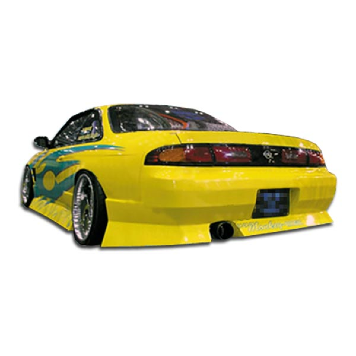 Modify your Nissan 240SX 1995 with our Exterior/Rear Bumpers or Lips - Image shows rear angle of yellow Nissan 240SX